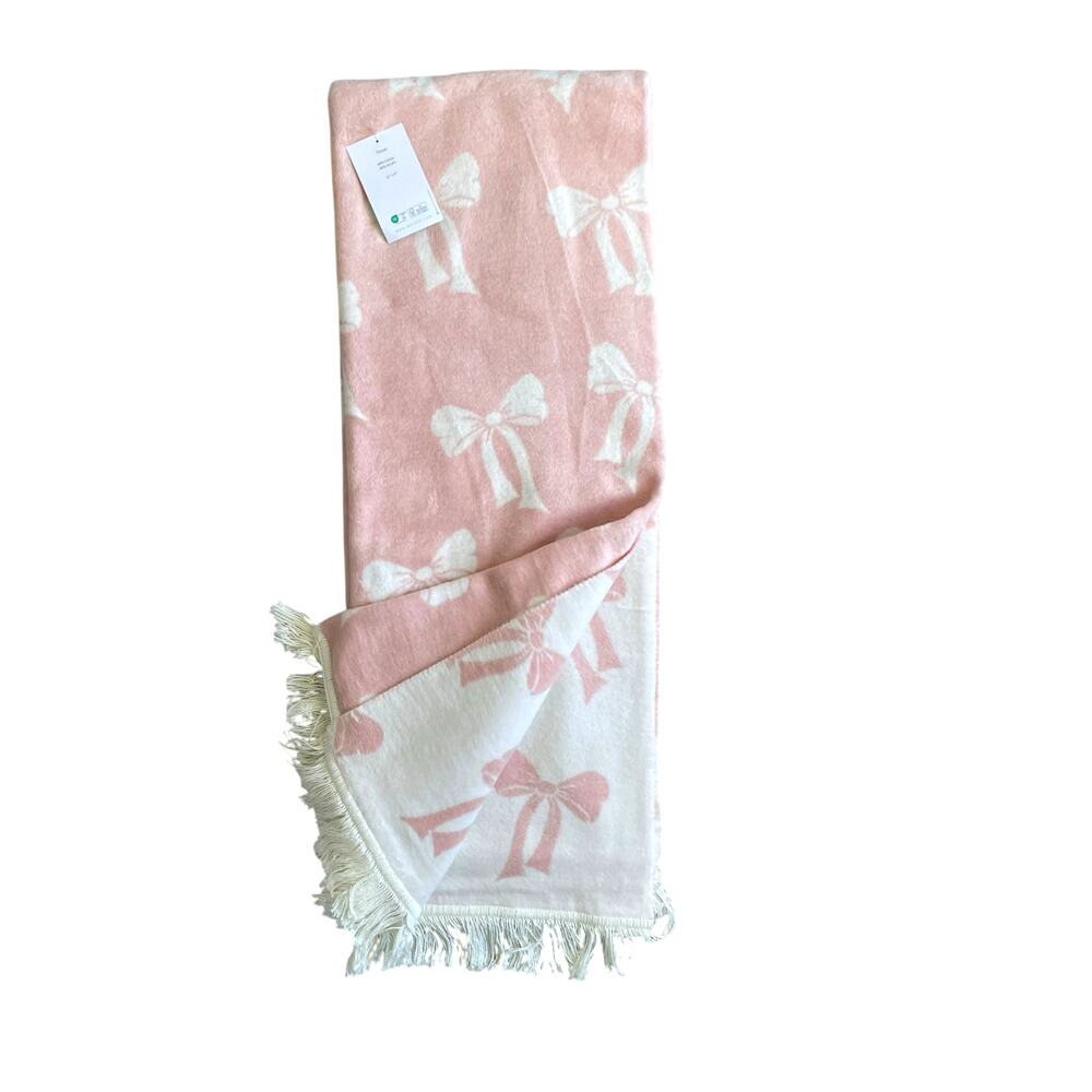 Docofil Pink & White Bow Reversible Throw Blanket Made in Portugal 51" x67' NEW